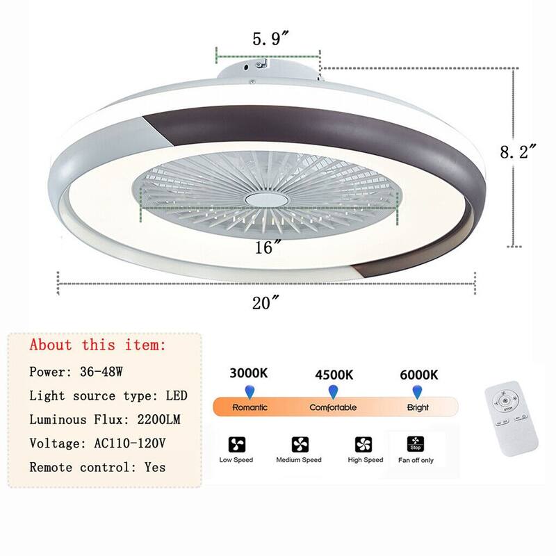 20" LED Ceiling Fan Light Bedroom Chandelier Fan With Remote Control